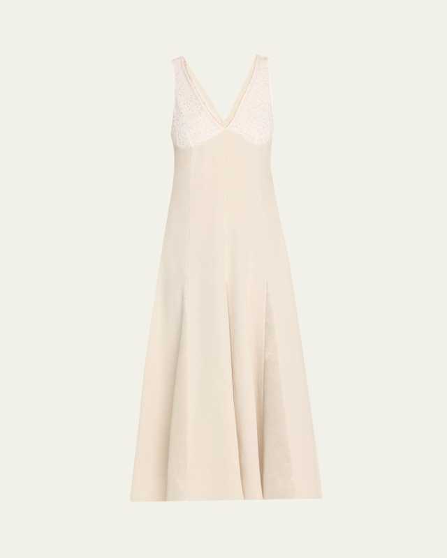V-Neck Lace Godet Dress